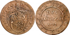 Vaticano. 1795. Pío VI (1775-1799). Perugia. 2 baiocchi. (Muntoni 394). CU. 20,37 g. MBC+.