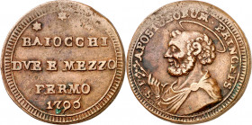 Vaticano. 1796. Pío VI (1775-1799). Fermo. 2 1/2 baiocchi. (Muntoni 322). CU. 17,19 g. MBC.