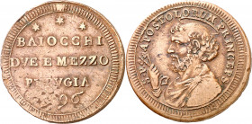 Vaticano. (17)96. Pío VI (1775-1799). Perugia. 2 1/2 baiocchi. (Muntoni 393). CU. 15,81 g. MBC+/MBC.