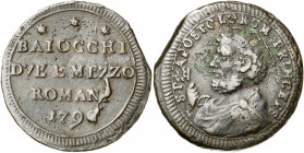 Vaticano. 1796. Pío VI (1775-1799). Roma. 2 1/2 baiocchi. (Muntoni 99). CU. 13,86 g. MBC.