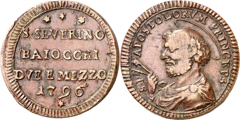 Vaticano. 1796. Pío VI (1775-1799). San Severino. 2 1/2 baiocchi. (Muntoni 405a)...