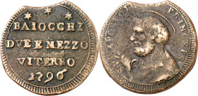 Vaticano. 1796. Pío VI (1775-1799). Viterbo. 2 1/2 baiocchi. (Muntoni 425). Defecto de cospel. CU. 15,96 g. MBC-/MBC.
