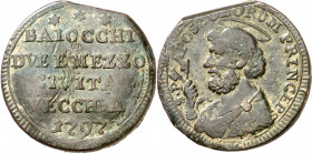 Vaticano. 1797. Pío VI (1775-1799). Civitavecchia. 2 1/2 baiocchi. (Muntoni 305a). CU. 15,40 g. MBC+/MBC.