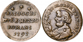 Vaticano. 1797. Pío VI (1775-1799). Roma. 2 1/2 baiocchi. (Muntoni 101 var). CU. 16,71 g. MBC+.