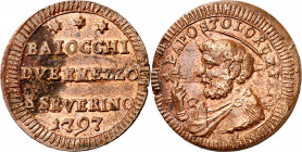 Vaticano. 1797. Pío VI (1775-1799). San Severino. 2 1/2 baiocchi. (Muntoni 408 var). CU. 9,30 g. EBC-.