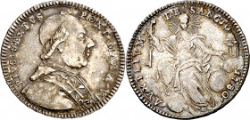 Vaticano. 1780. Pío VI (1775-1799). Roma. 1/5 scudo. (Muntoni 38f). AG. 5,26 g. MBC+.