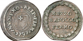 Vaticano. 1798. I República Romana (1798-1799). Fermo. 1/2 baiocco. (Muntoni 54). CU. 5,56 g. MBC+.