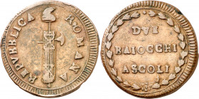 Vaticano. s/d. I República Romana (1798-1799). Ascoli. 2 baiocchi. (Muntoni 29). CU. 15,83 g. MBC.