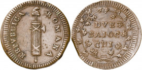 Vaticano. s/d. I República Romana (1798-1799). Roma. 2 baiocchi. (Muntoni 10 var. I). CU. 19,55 g. MBC+.