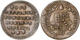 Vaticano. 1802. Pío VII (1800-1823). Roma. Quattrino. (Muntoni 30). CU. 2,12 g. MBC+.