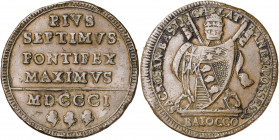 Vaticano. 1801. Pío VII (1800-1823). Roma. Baiocco. (Muntoni 19). CU. 10,33 g. MBC+.