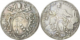 Vaticano. 1802. Pío VII (1800-1823). Roma. 1/2 scudo. (Muntoni 12a). Sirvió como joya. AG. 12,68 g. (MBC).