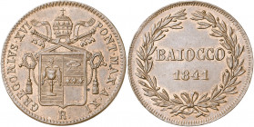 Vaticano. 1841. Gregorio XVI (1831-1846). Roma. Baiocco. (Muntoni 17g). CU. 9,49 g. EBC+.