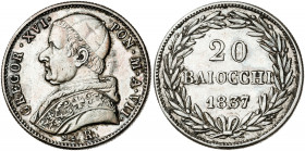 Vaticano. 1837. Gregorio XVI (1831-1846). Roma. 1/5 de scudo. (Muntoni 13c). AG. 5,37 g. MBC+.