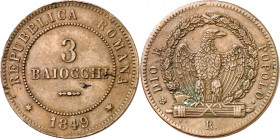 Vaticano. 1849. II República Romana. Roma. 3 baiocchi. (Muntoni 5). CU. 25,54 g. MBC+.