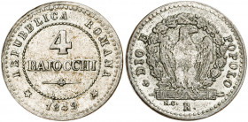 Vaticano. 1849. II República Romana. Roma. 4 baiocchi. (Muntoni 4). AG. 2,07 g. MBC+.