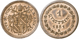 Vaticano. 1851. Pío IX (1846-1878). Roma. Quattrino. (Muntoni 37). CU. 1,90 g. S/C.