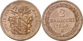 Vaticano. 1850. Pío IX (1846-1878). Roma. 2 baiocchi. (Muntoni 29). CU. 20,32 g. EBC.