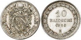 Vaticano. 1850. Pío IX (1846-1878). Roma. 10 baiocchi. (Muntoni 19d). AG. 2,69 g. S/C-.