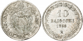 Vaticano. 1858. Pío IX (1846-1878). Roma. 10 baiocchi. (Muntoni 20a). AG. 2,86 g. EBC.
