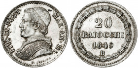 Vaticano. 1849. Pío IX (1846-1878). Bolonia. 20 baiocchi. (Muntoni 70a). AG. 5,38 g. EBC-.