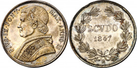 Vaticano. 1847. Pío IX (1846-1878). Roma. Scudo. (Muntoni 9a). Golpe en canto. Bella. AG. 26,89 g. EBC/EBC+.