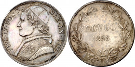 Vaticano. 1853. Pío IX (1846-1878). Bolonia. Scudo. (Muntoni 10a). AG. 27,96 g. EBC-.