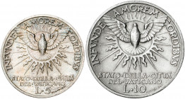 Vaticano. 1939. Sede Vacante. Roma. 5 y 10 liras. (Muntoni 1 y 2). 2 monedas. AG. S/C-.