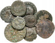 Lote de 6 bronces del Bajo Imperio, incluye 2 ases romanos y 1 as ibérico. Total 9 monedas. A examinar. RC/MBC-.