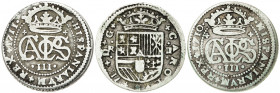 1710 a 1712. Carlos III, Pretendiente. Barcelona. 2 reales. Lote de 3 monedas. A examinar. BC/MBC-.