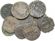 Lote de 10 cobres del Imperio Español en Europa, época de los Austrias. A examinar. BC-/MBC-.