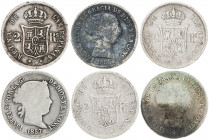 1852 a 1863. Isabel II. 2 reales. Lote de 6 monedas. A examinar. RC/BC+.