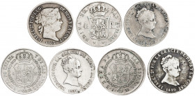 1835 a 1963. Isabel II. Sevilla. 4 reales. Lote de 7 monedas, 6 de distintos años. BC/BC+.