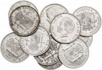 1870 a 1896. 5 pesetas. Lote de 11 monedas, todas diferentes salvo una. La mayoría con estrellas visibles. A examinar. BC+/MBC.