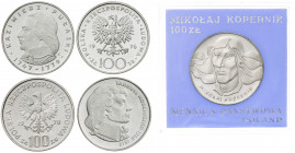 Polonia. 1974 (en estuche), 1976 (tres) y 1979. Lote de 5 monedas de 100 zlotych. S/C.