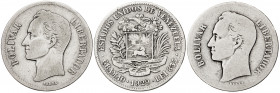 Venezuela. 1929 a 1935. 2 bolívares. Lote de 3 monedas. AG. BC/MBC-.