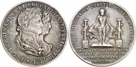 1816. Fernando VII. Cádiz. Matrimonio con Isabel de Braganza. (RAH. 497 y 498) (V. 323). Plata. 17,01 g. MBC+.