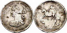 Isabel II. "Academia Real de Buenas Letras de Puerto Rico a la aplicación". Golpes y rayas. Plata. 3,60 g. Ø21 mm. (BC).