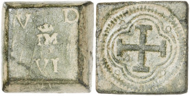 (1/2 s. XVI a primer 1/4 s. XVIII). Ponderal de 2 reales o escudos. Troncopiramidal. Bronce. 6,50 g. MBC+.