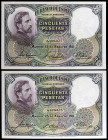 1931. 50 pesetas. (Ed. C10) (Ed. 359). 25 de abril, Rosales. Pareja correlativa, uno con leve doblez central. EBC+.