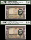 1935. 50 pesetas. (Ed. C17) (Ed. 366). 22 de julio, Ramón y Cajal. Pareja correlativa, sin serie. Certificados por la PMG como 65 EPQ Gem Uncirculated...