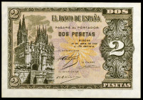 1938. Burgos. 2 pesetas. (Ed. D30a) (Ed. 429a). 30 de abril. Serie F. Esquinas rozadas. S/C-.