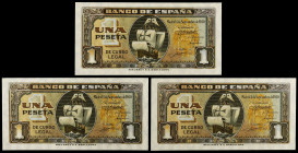 1940. 1 peseta. (Ed. D43a) (Ed. 442a). 4 de septiembre, "Santa María". Trío correlativo, serie A. S/C-.