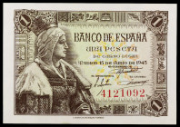 1945. 1 peseta. (Ed. D49) (Ed. 448). 15 de junio, Isabel la Católica. Sin serie. S/C-.