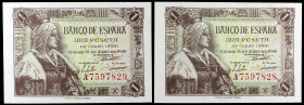1945. 1 peseta. (Ed. D49a) (Ed. 448a). 15 de junio, Isabel la Católica. Pareja correlativa, serie A. S/C-.