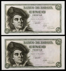 1948. 5 pesetas. (Ed. D56a) (Ed. 455a). 5 de marzo, Elcano. Pareja correlativa, serie L. S/C-.