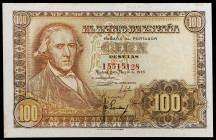 1948. 100 pesetas. (Ed. D57a) (Ed. 456a). 2 de mayo, Bayeu. Serie I, última emitida. Esquinas rozadas. S/C-.