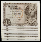1948. 1 peseta. (Ed. D58a) (Ed. 457a). 19 de junio. 10 billetes, series: A, B (pareja correlativa), D (4 correlativos), M y O (pareja correlativa). S/...