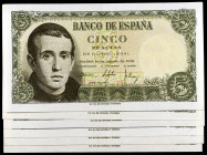 1951. 5 pesetas. (Ed. D60a) (Ed. 459a). 16 de agosto, Balmes. 6 billetes, series: A (pareja correlativa) y C (dos parejas correlativas). EBC/S/C.