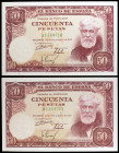 1951. 50 pesetas. (Ed. D63a) (Ed. 462a). 31 de diciembre, Rusiñol. Pareja correlativa, serie A. Esquinas algo rozadas. S/C-.